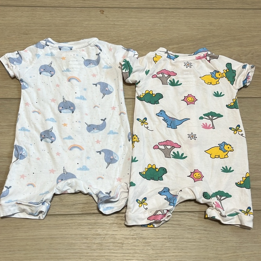 LVKiss Bamboo Viscose Colorful Dinosaur and Narwhal Baby Summer Rompers Size 0-3 - Picture 4 of 5